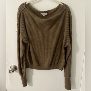 Treasure & Bond Women’s Olive Green Off the Shoulder Thermal Knit Top